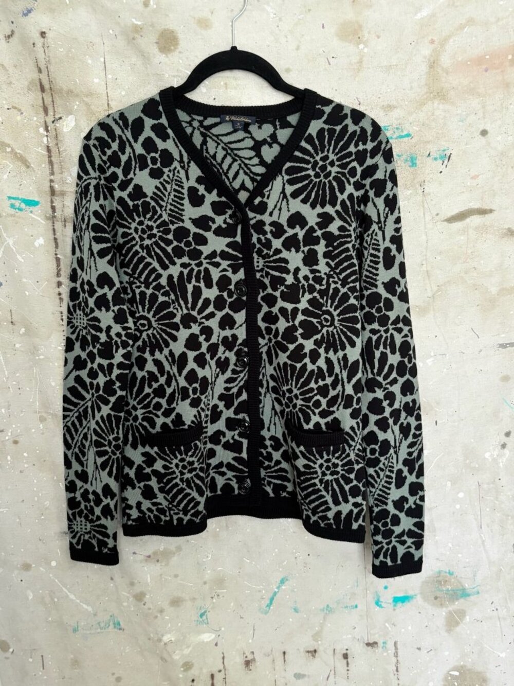 Brooks Brothers Silk Cotton Floral Intarsia Knit Cardigan